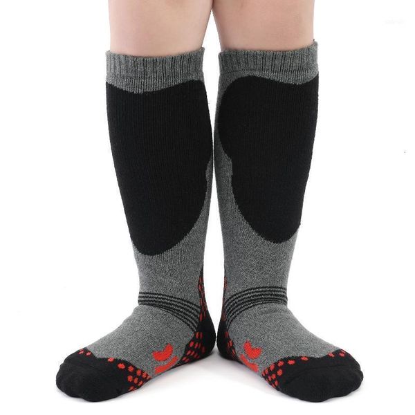 

lixada 2 pairs winter children sports socks professional kids ski socks thick knit anti-skid knee-high stockings for ski cycling1, Black