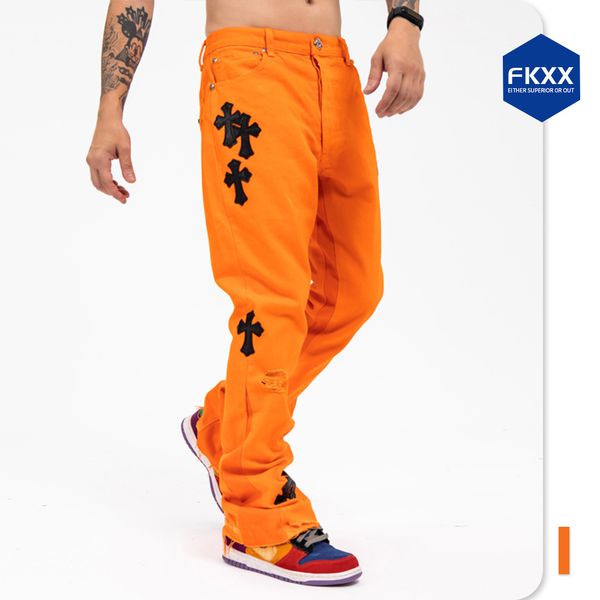 

orange crosin ch fkxx cross button sheepskin silver jeans micro flared men's and women's casual pants, Black