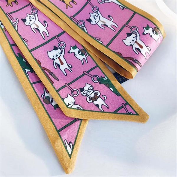 

scarves 2021 hijab scarf women bandana silk foulard femme hair versatile cartoon printing band decorate, Blue;gray