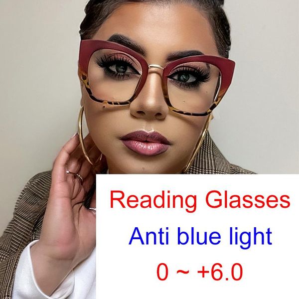 

sunglasses fashion oversized cat eye anti blue light reading glasses men women hyperopia eyeglass presbyopia prescription 0 to +6.0, White;black