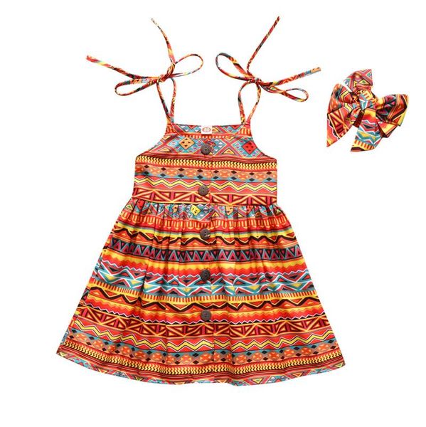 

girl's dresses toddler girls african clothing summer strap button dress party dashiki dress+headbands set mÃ¤dchen kleidung, Red;yellow