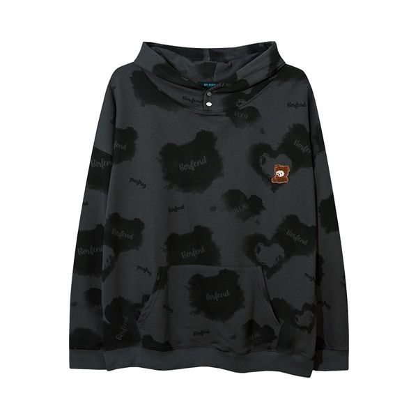

high street love bear body printed large hooded sweater brand men's and women's same lover leisure ow hoodie, Black