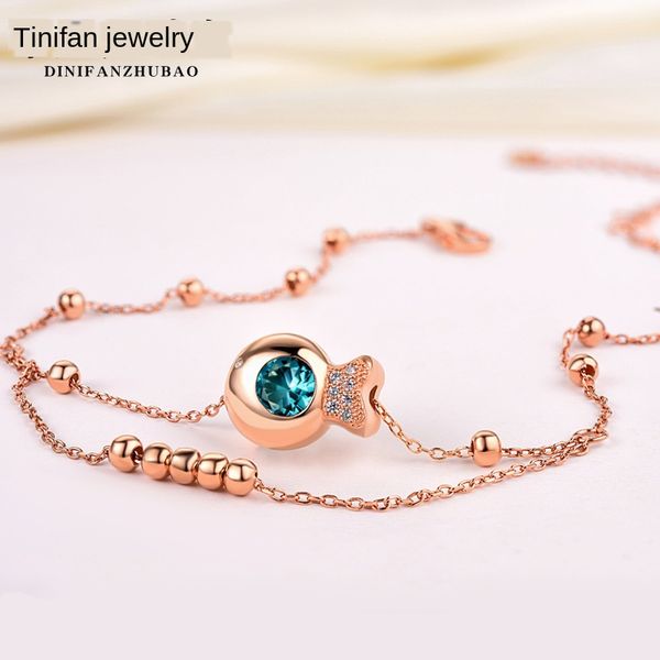

-inlaid fish simple chain beach s925 silver anklet sweet hipster female student fashion foot jewelry fine jewelry, Red;blue
