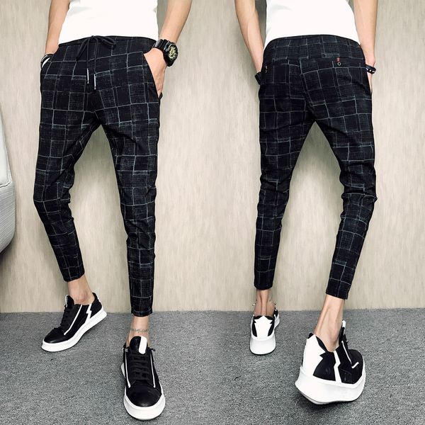 

2021 new moda primavera vero novas xadrez roupas masculinas simples todos os jogos fino ajuste casual meninos calas streetwear 34-28 arh8, Black
