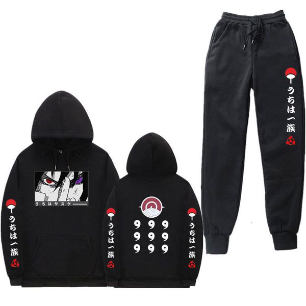 

2021 new naruto suit uchiha sasuke men/women fashion harajuku pcs anime hoodies and men's clothes streetwear pullover set n9dq, Black