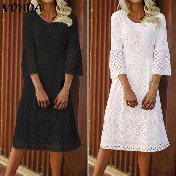 

casual dresses vonda fashion women black dress summer 3/4 sleeve o-neck loose female street plus size vestidos, Black;gray