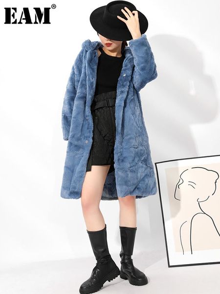 

women's jackets [eam] loose fit big size warm long blue fake fur jacket hooded sleeve women coat fashion autumn winter 2021 1dc95705, Black;brown