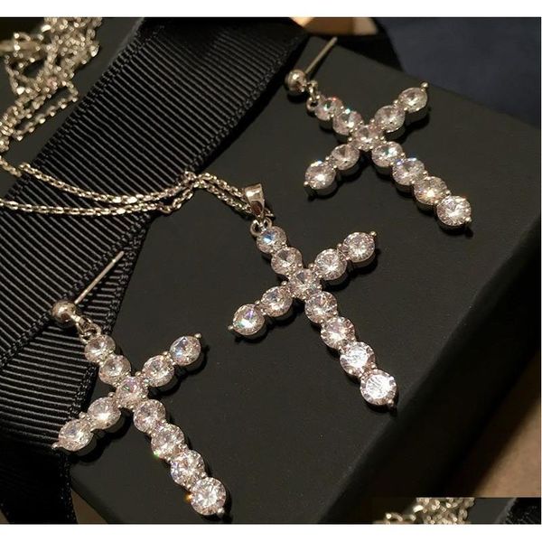 

vintage cross necklace earrings set tassel cross earrings diamond designer studs pendants women lux jllfna bdedome, Black