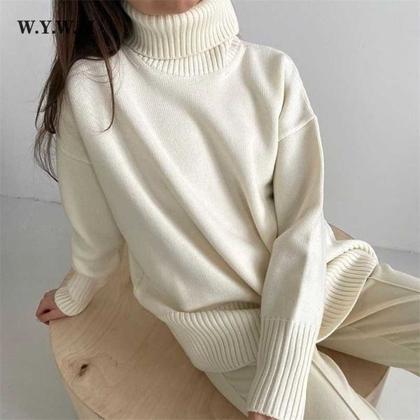 

wywm winter turtleneck solid sweater women korean basic thick warm knitted pullover autumn soft loose streetwear female 211011, White;black