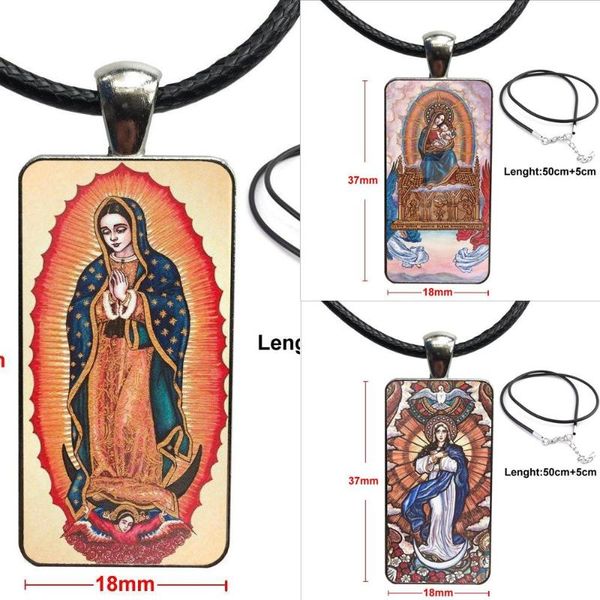 

pendant necklaces necklace fashion long chain with rectangle jewelry for kids beads our lady of gate dawn mary jesus loreto guadalupe, Silver