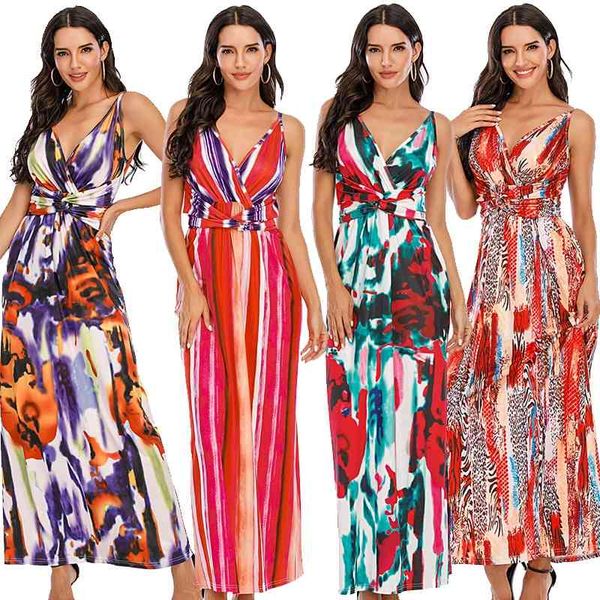 

009# 2021 summer new women's fashion strap print beach dress, Black;gray