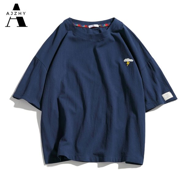 

summer linen solid t shirt men oversized cotton casual embroidery t-shirts streetwear fashion hip hop tshirts short sleeve 210317, White;black