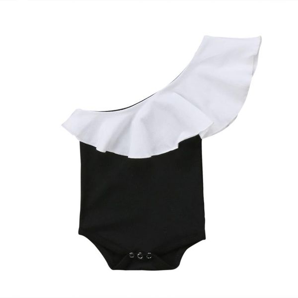 

one-pieces 2021 brand born toddler infant baby girl one shoulder ruffle bodysuit sunsuit playsuit patchwork clothes 0-18m, Black