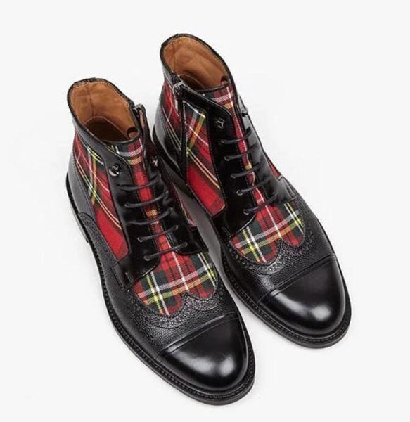

fashion men pu leather zipper boot male casual classic trendy vinage stylish plaid boots zapatos de hombre 4m411, Black