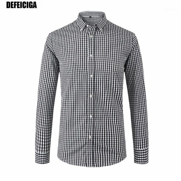 

men's dress shirts 2021 defeiciga arrival long sleeved man business casual shirt twill white black plaid brand formal 007