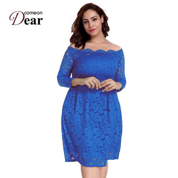 

casual dresses comeondear lace slash neck vestidos largos 4xl floral elegant long sleeve dress pleated party midi rb80500, Black;gray