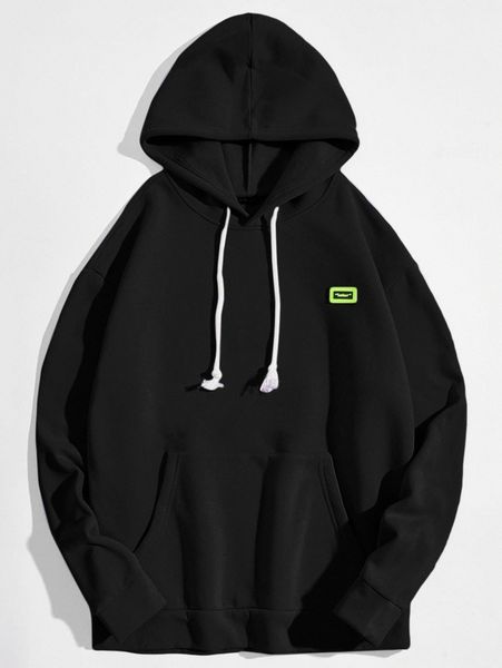 

men patched detail pocket front hoodie i1x0#, Black