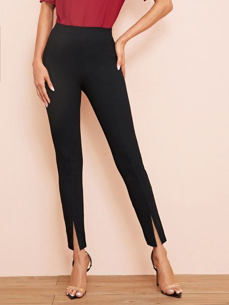 

split hem cigarette pants j5x3#, Black;white