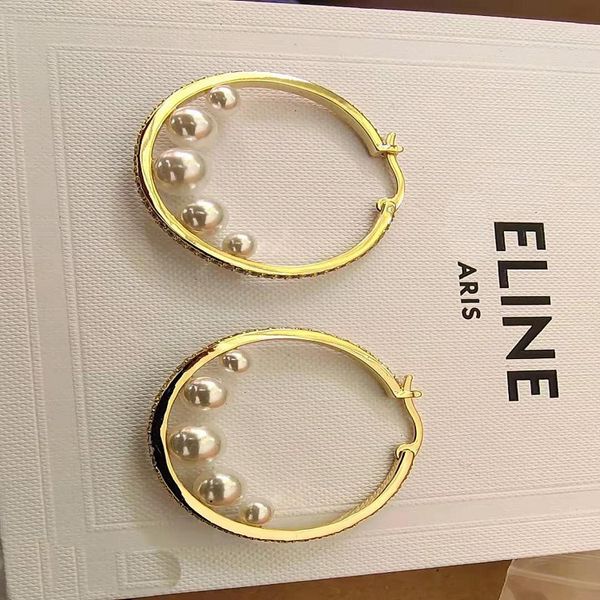 

70% off high-quality jewelry new pearl inlaid diamond circle earrings tassel 925 silver needle fashion simple earrings, Golden