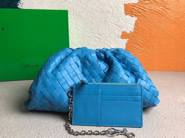 Botteg Venetas Design 38 cm Abendtaschen für Damen, Italien, echtes Leder, Crochet It Cloudy Bag, Damenhandtasche, blaue Farbe, Top-Designer