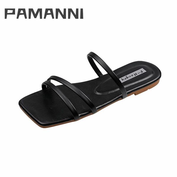 

slippers pamanni female modern fashion shallow solid ladies breathable summer outdoo sweet low heels handmade open toe shoes, Black