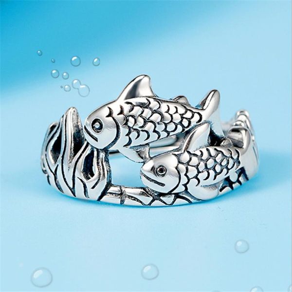 

cluster rings arrival items vintage animal ethnic pisces for women 2021 tibetan silver lucky fish wide woman jewelry, Golden;silver