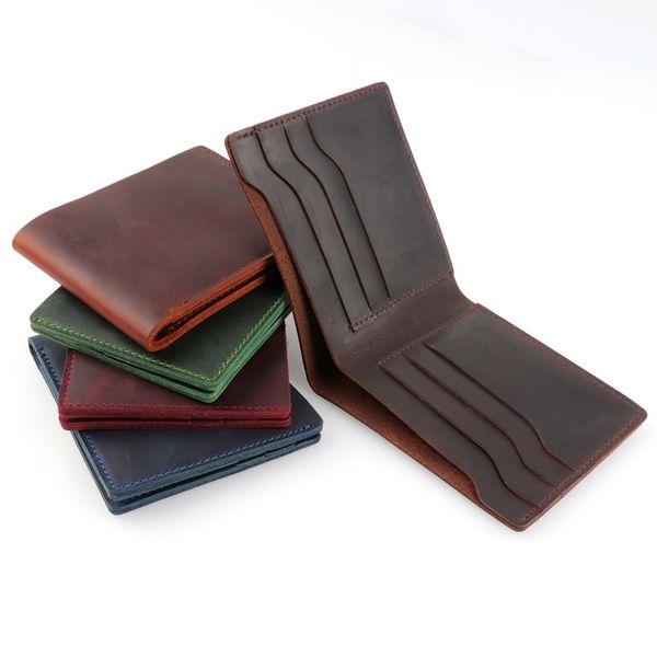 Moterm Portafogli in vera pelle al 100% Portamonete bifold Portafogli con frizione pazza vintage Tasca portamonete