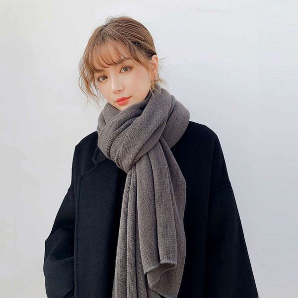 

korean pure color knitted wool scarf for women in autumn and winter, Blue;black
