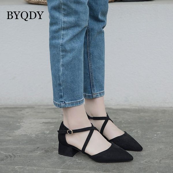 

dress shoes byqdy square heels flock woman pumps pointed toe cross-tied med nude elegant black pink 4-11