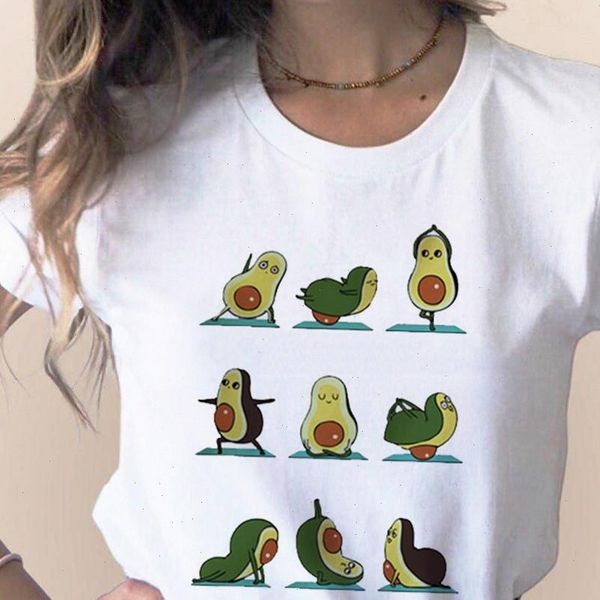 

girl kawaii cartoon avocado short sleeve funny t shirt women casual avocado graphic female tee summer t shirts drop ship, White