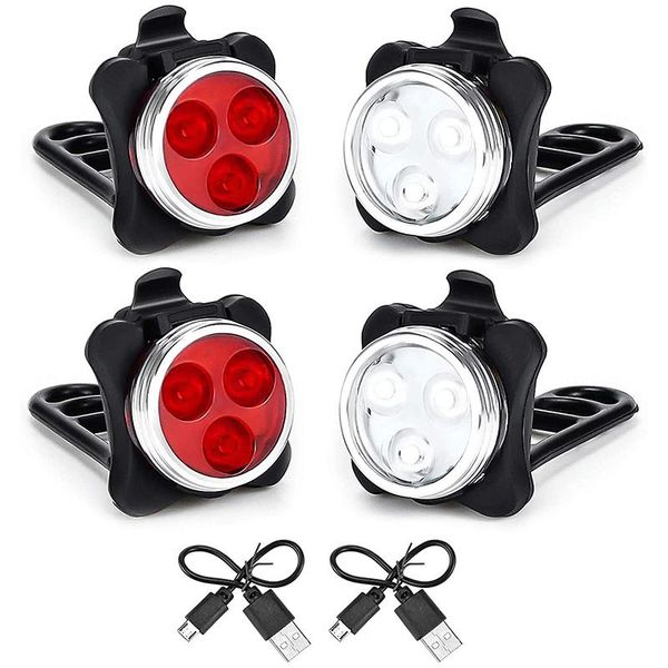 

bike lights usb rechargeable set head light (white light) &tail (led red for road bicycle accessories,2