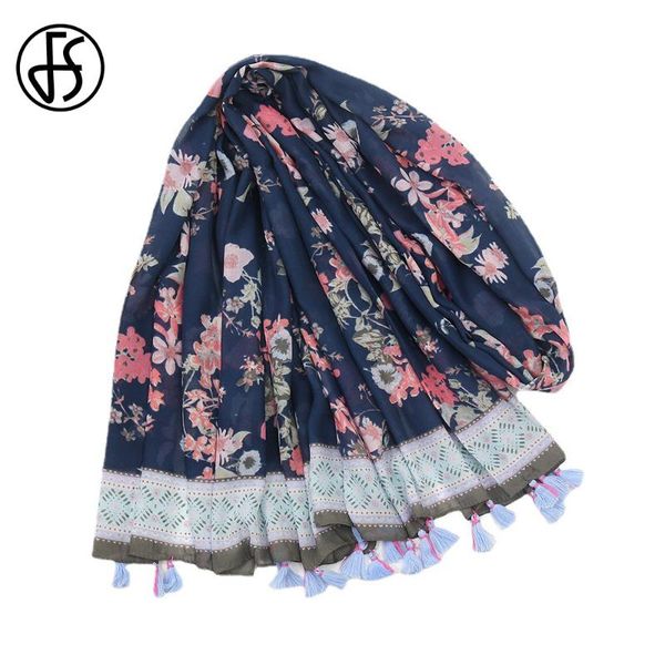 

scarves fs 2021 fashion retro floral print tassel hijab sun protection warm cotton linen feeling winter scarf for women luxury shawl, Blue;gray
