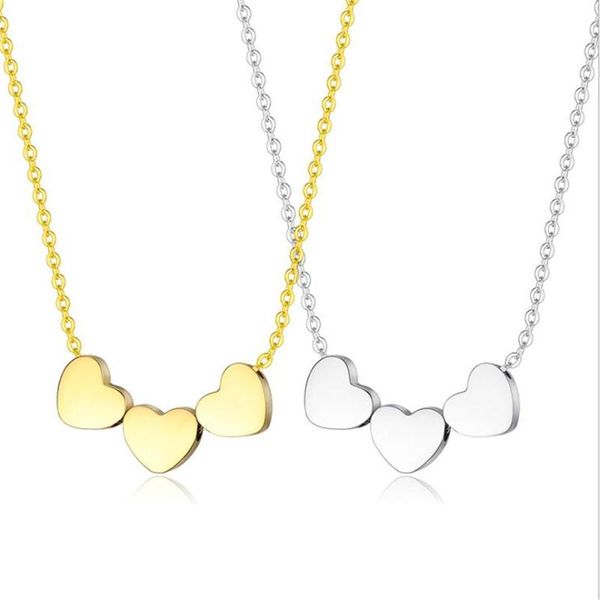 

new trendy double layer heart chokers necklace for women stainless steel chain collares necklaces female fashion jewelry gifts, Golden;silver