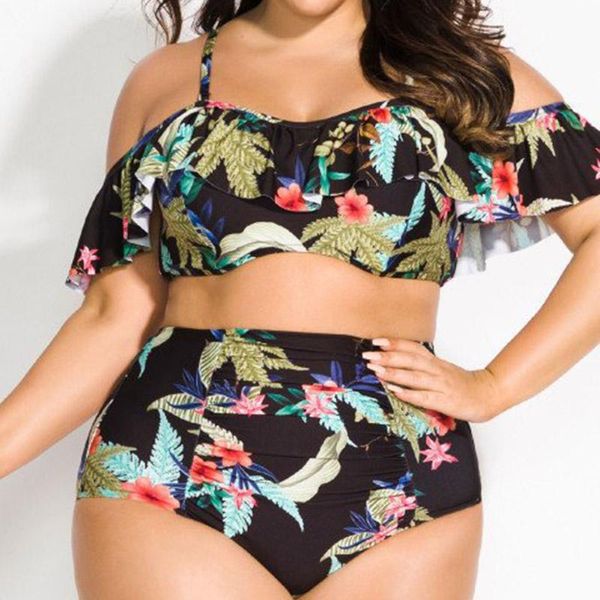 

off the shoulder print swimsuit brazilian thong bikini set women swimwear plus size female retro push up bathing suits