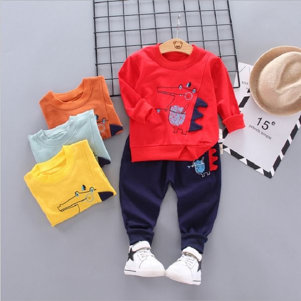 

infant autumn children's clothing set new children's suit 0-4 year baby girl outfit cotton sportswear cartoon dinosaur boys suit 2, White