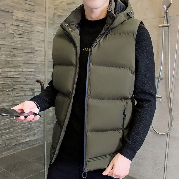 

hooded trend personalized down cotton new vest casual shoulder warm jacket men's wear, Black;white