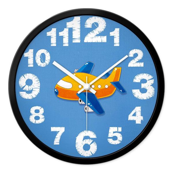 

wall clocks creative cartoon children's room aircraft clock quartz hanging table bedroom round plane
