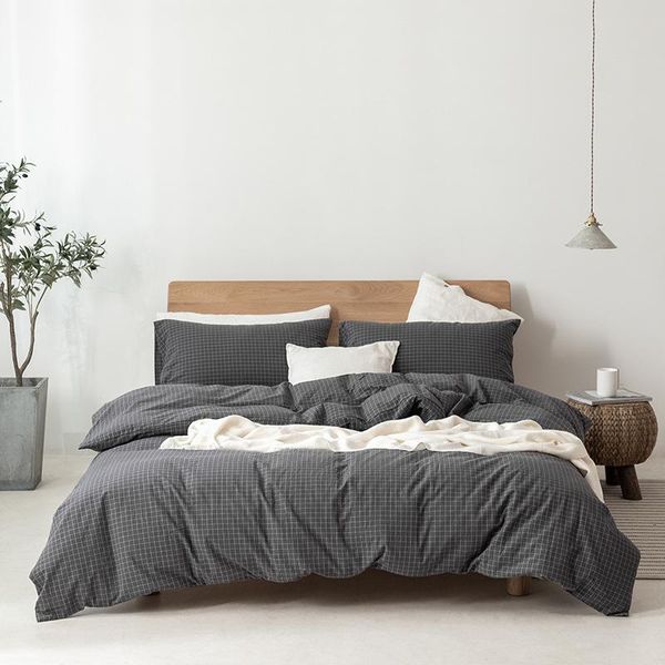 

bedding sets 100% cotton grid japanese style comfort set black and white  king size