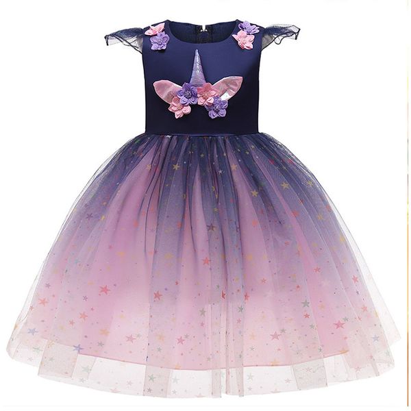 

2021 new kids children girls unicorn princess party costumes performance gift 3t90, Red;yellow