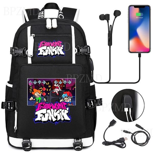 

backpack friday night funkin men waterproof anti-theft school teen boy student bookbag usb charging port travel bags