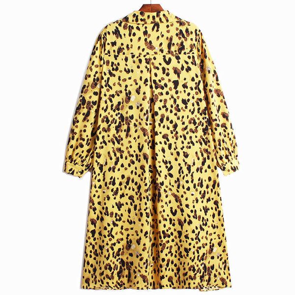 

spring loose retro french long fashion rope bow leopard print dresses women 210615, Black;gray