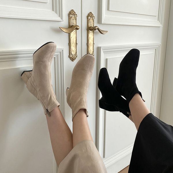 

boots chunky girls high squared women's thick heels size 33-42 n01m, Black