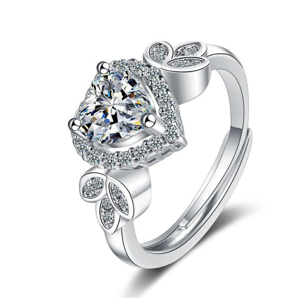 

wedding rings flashing diamond ring live heart-shaped design fashion temperament women's jewelry adjustable, Slivery;golden