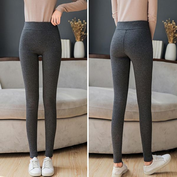 

thick warm plush woman pants trousers solid color elastic high waist skinny pencil pants for women winter joggers women pants, Gray