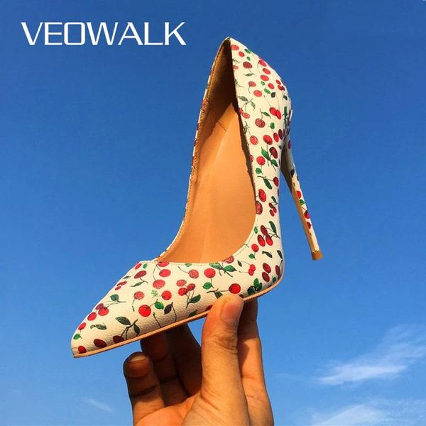 

dress shoes tikicup cherries printed women patent stiletto high heels slip on pointed toe chic pumps elegant ladies wedding party, Black