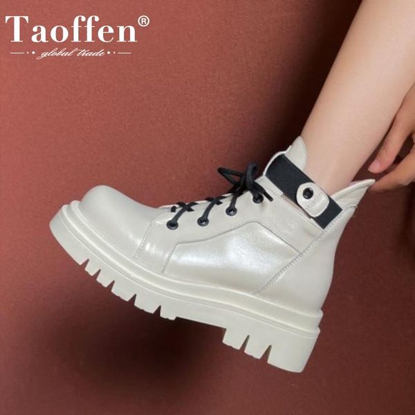 

boots taoffen women ankle real leather ladies short thick bottom cool fashion winter shoes woman footwear size 34-40, Black