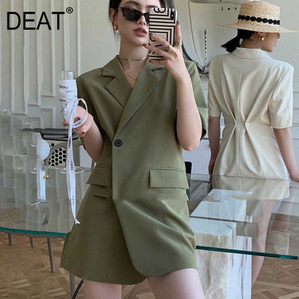 

[deat] summer fashion sing button turn-down collar high waist half sleeve solid color a-line dress women 13q185 210527, Black;gray