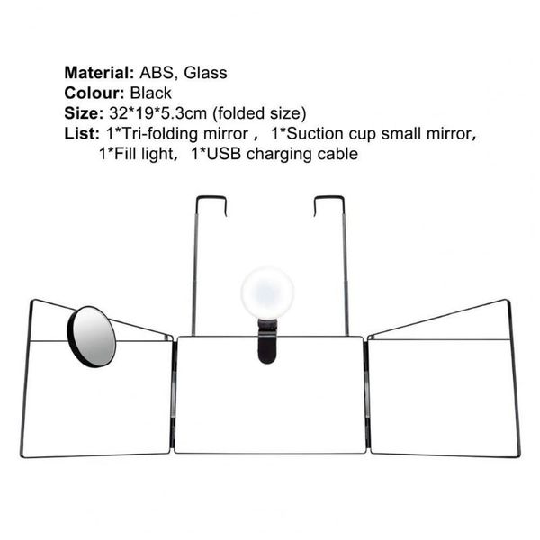 

compact mirrors tri-fold mirror hands-no distortion diy 10x magnifier self hair cutting styling with fill light for home