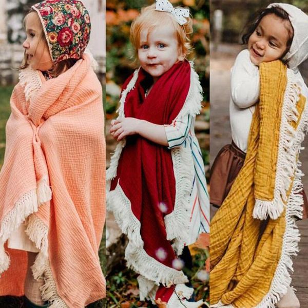 

newborn baby tassel wrapped towel baby cotton wrapped cloth swaddling blanket pure color blanket child