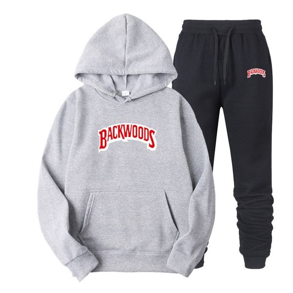 

spring and autumn new backwoods printed sportswear men's hip hop hoodie sweater suit, Black